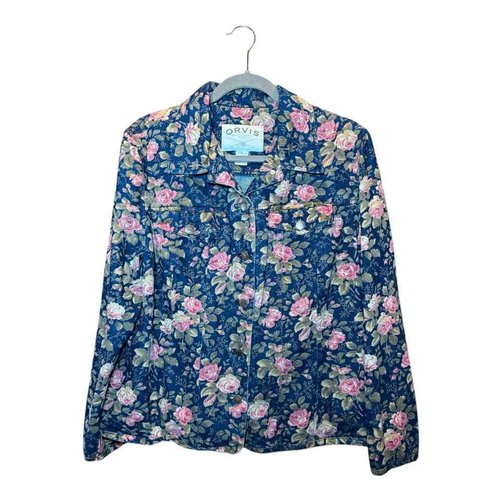 ORVIS 100% Cotton Floral Denim Jacket Size L